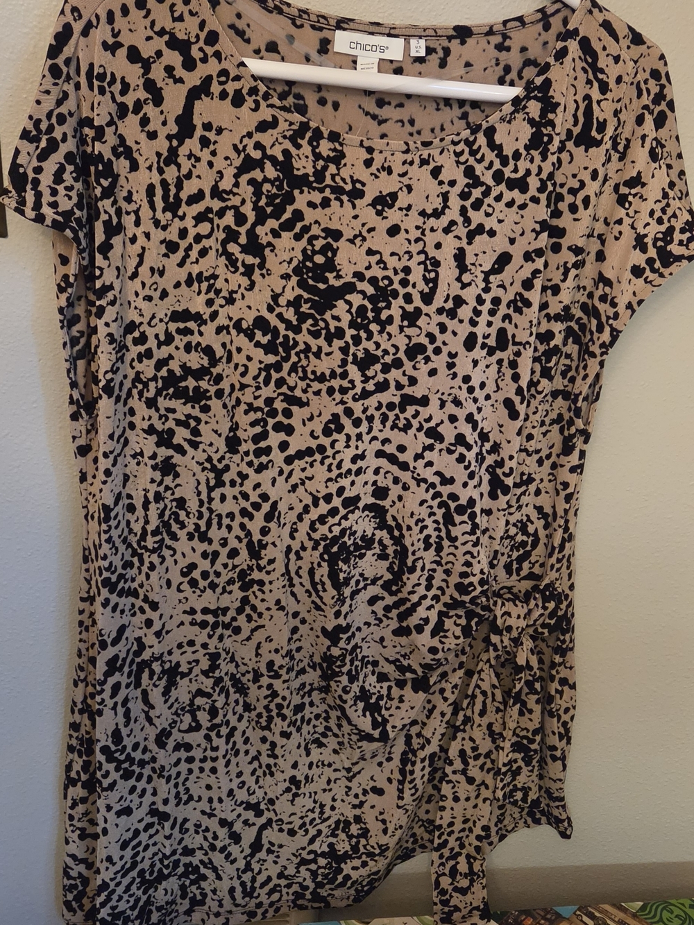 Chico's Tan and Black Abstract Dot Side-Tie Tunic